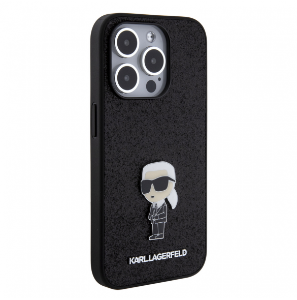 Karl Lagerfeld Fixed Glitter Metal Ikonik Fodral för iPhone 15 Pro Svart