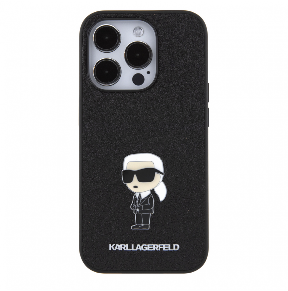 Karl Lagerfeld Fixed Glitter Metal Ikonik Fodral för iPhone 15 Pro Svart