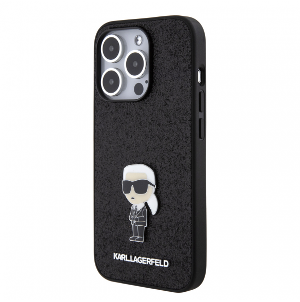 Karl Lagerfeld Fixed Glitter Metal Ikonik Fodral för iPhone 15 Pro Svart