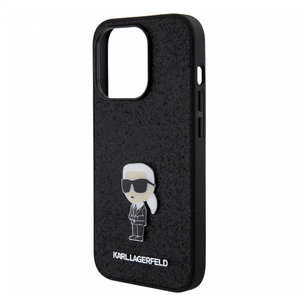 Karl Lagerfeld Fixed Glitter Metal Ikonik Fodral för iPhone 15 Pro Svart