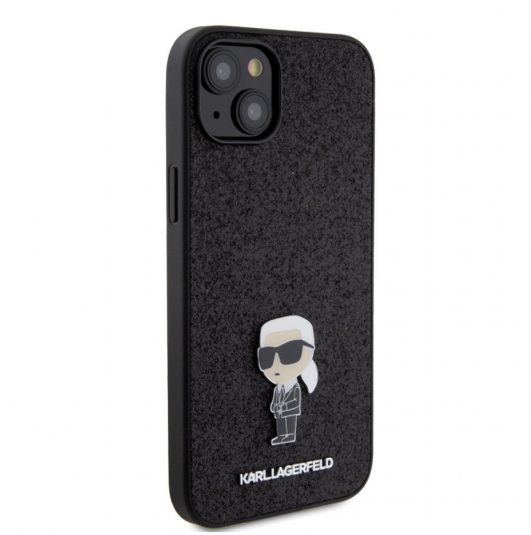 Karl Lagerfeld Fixed Glitter Metal Ikonik Fodral för iPhone 15 Plus Svart