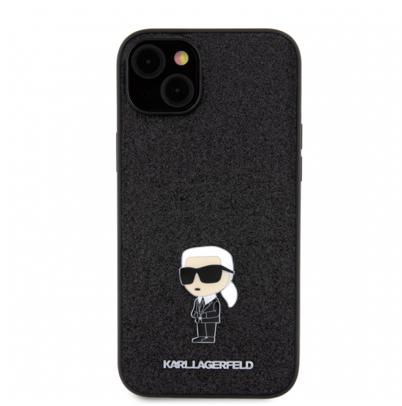 Karl Lagerfeld Fixed Glitter Metal Ikonik Fodral för iPhone 15 Plus Svart