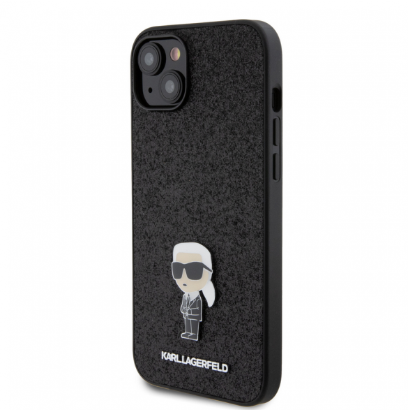 Karl Lagerfeld Fixed Glitter Metal Ikonik Fodral för iPhone 15 Plus Svart