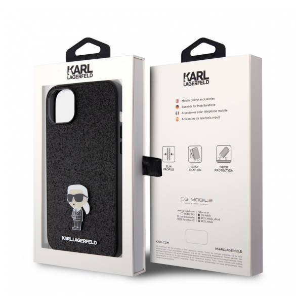Karl Lagerfeld Fixed Glitter Metal Ikonik Fodral för iPhone 15 Plus Svart
