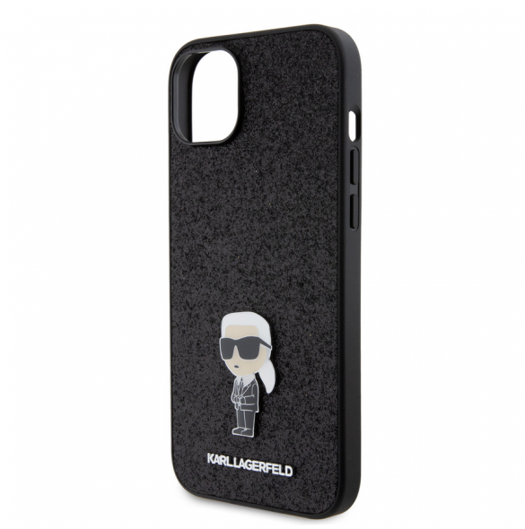 Karl Lagerfeld Fixed Glitter Metal Ikonik Fodral för iPhone 15 Plus Svart