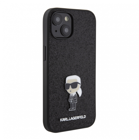 Karl Lagerfeld Fixed Glitter Metal Ikonik Fodral för iPhone 15 Svart