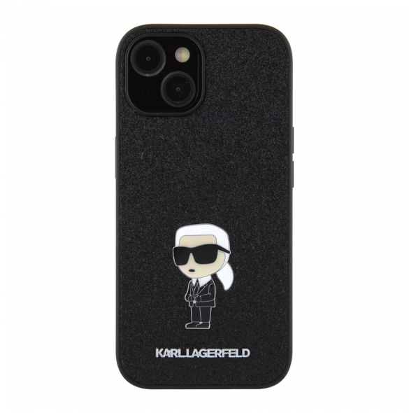 Karl Lagerfeld Fixed Glitter Metal Ikonik Fodral för iPhone 15 Svart