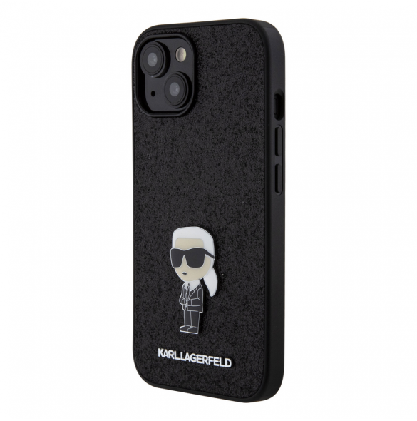 Karl Lagerfeld Fixed Glitter Metal Ikonik Fodral för iPhone 15 Svart
