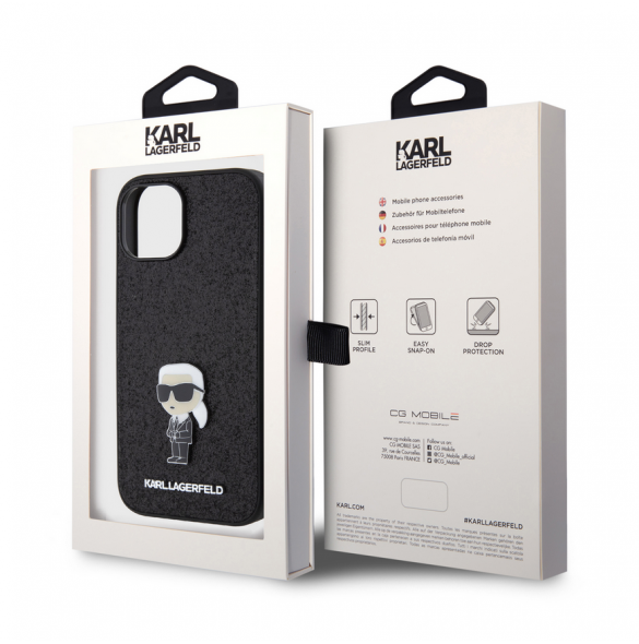 Karl Lagerfeld Fixed Glitter Metal Ikonik Fodral för iPhone 15 Svart