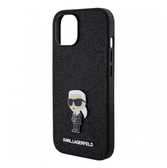Karl Lagerfeld Fixed Glitter Metal Ikonik Fodral för iPhone 15 Svart