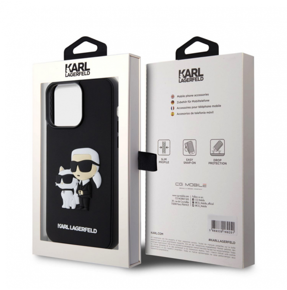 Karl Lagerfeld 3D-gummi Karl och Choupette-fodral till iPhone 15 Pro Max Svart