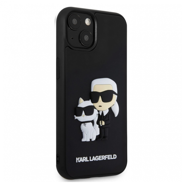 Karl Lagerfeld 3D-gummi Karl och Choupette-fodral till iPhone 15 Plus Svart