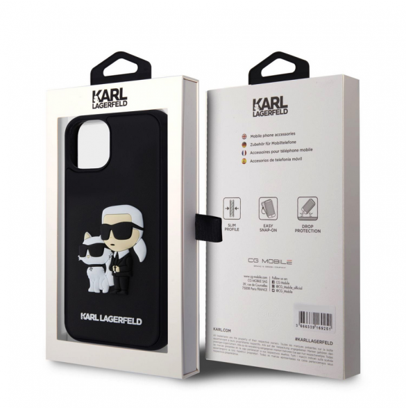 Karl Lagerfeld 3D-gummi Karl och Choupette-fodral till iPhone 15 Plus Svart
