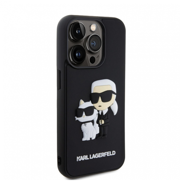 Karl Lagerfeld 3D-gummi Karl och Choupette-fodral till iPhone 14 Pro Svart