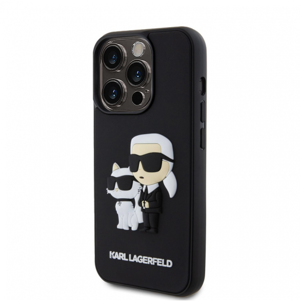 Karl Lagerfeld 3D-gummi Karl och Choupette-fodral till iPhone 14 Pro Svart