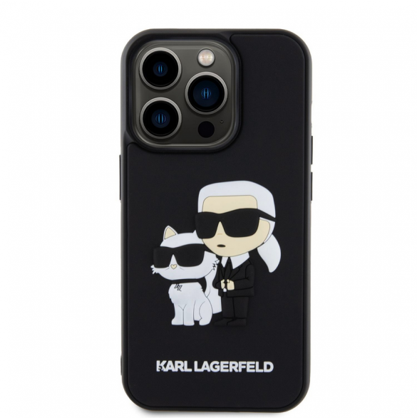 Karl Lagerfeld 3D-gummi Karl och Choupette-fodral till iPhone 13 Pro Svart