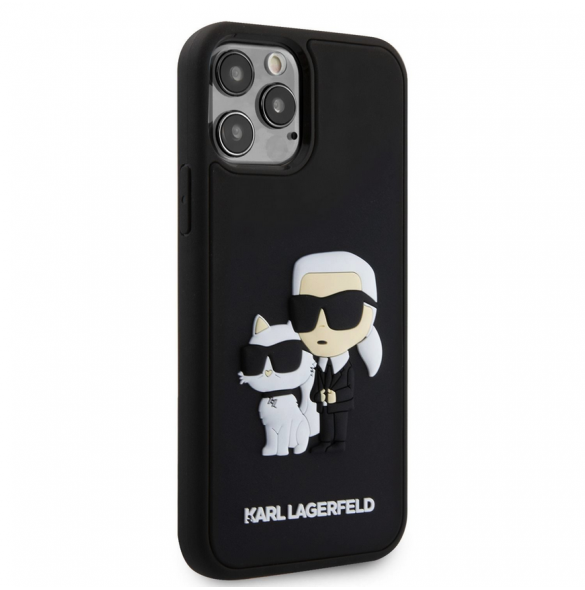 Karl Lagerfeld 3D Gummi Karl och Choupette Fodral för iPhone 12/12 Pro Svart