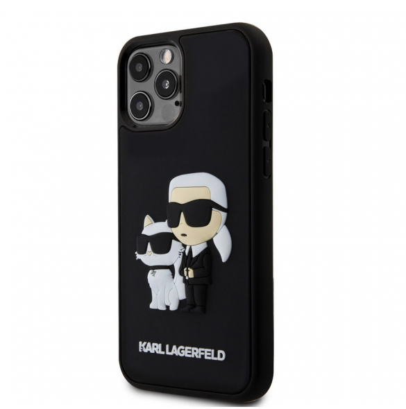 Karl Lagerfeld 3D Gummi Karl och Choupette Fodral för iPhone 12/12 Pro Svart