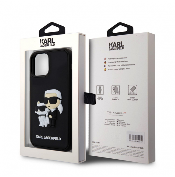 Karl Lagerfeld 3D Gummi Karl och Choupette Fodral för iPhone 12/12 Pro Svart