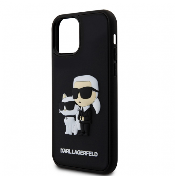 Karl Lagerfeld 3D Gummi Karl och Choupette Fodral för iPhone 12/12 Pro Svart