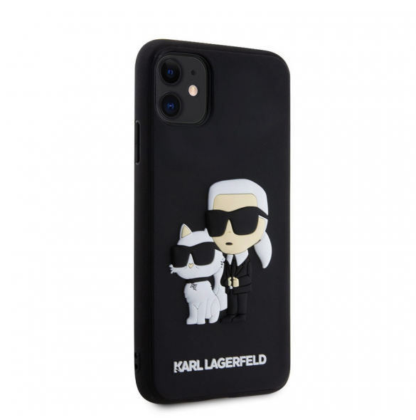 Karl Lagerfeld 3D-gummi Karl och Choupette-fodral till iPhone 11 Svart