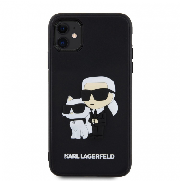 Karl Lagerfeld 3D-gummi Karl och Choupette-fodral till iPhone 11 Svart