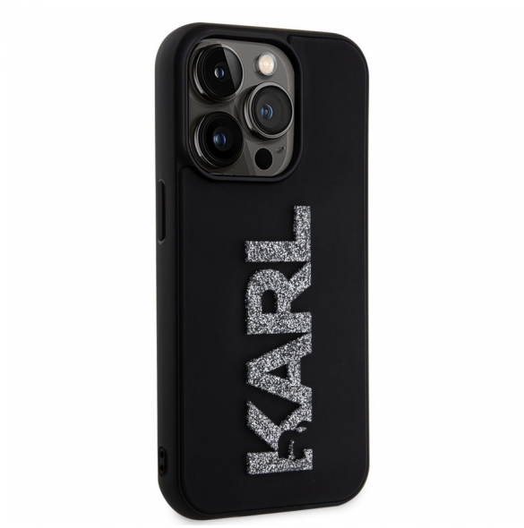 Karl Lagerfeld 3D Gummi Glitter Logo Karl Fodral till iPhone 15 Pro Max Svart