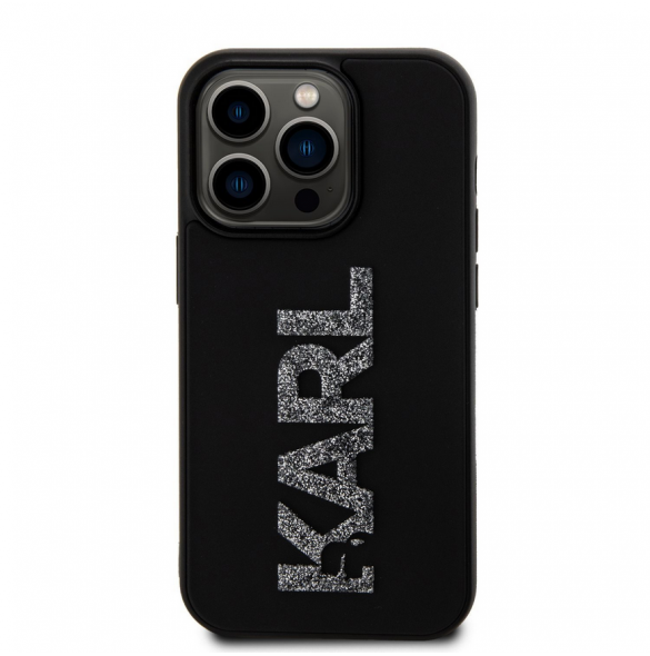 Karl Lagerfeld 3D Gummi Glitter Logo Karl Fodral till iPhone 15 Pro Max Svart