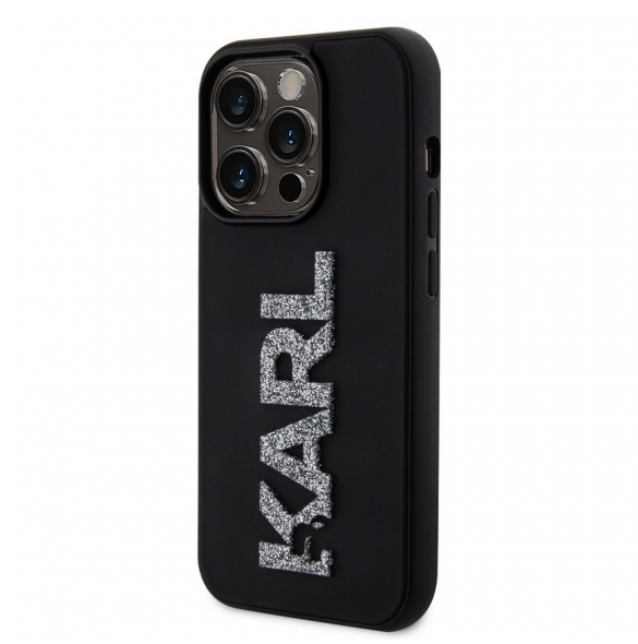 Karl Lagerfeld 3D Gummi Glitter Logo Karl Fodral till iPhone 15 Pro Max Svart