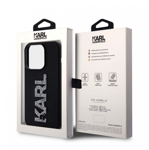 Karl Lagerfeld 3D Gummi Glitter Logo Karl Fodral till iPhone 15 Pro Max Svart