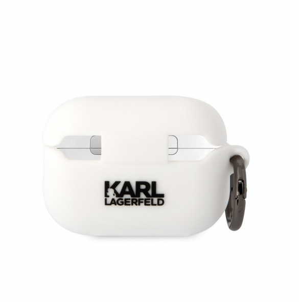 Karl Lagerfeld 3D Logo NFT Karl Head Silikonfodral för AirPods Pro 2 Vit