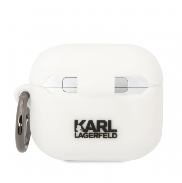 Karl Lagerfeld 3D-logotyp NFT Karl Head Silikonfodral för AirPods 3 White