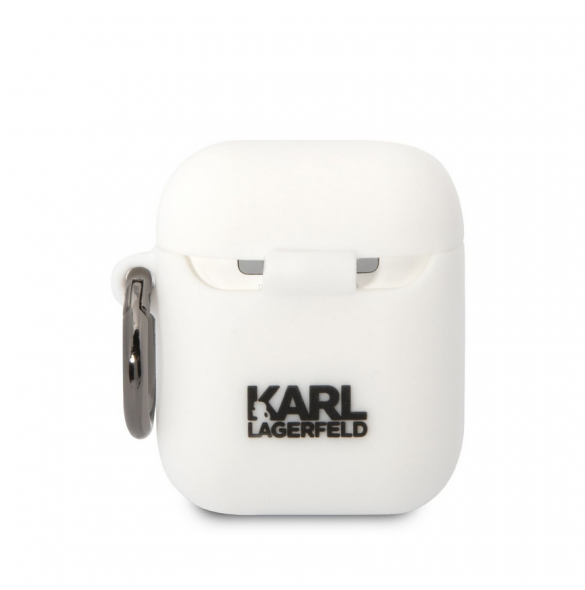 Karl Lagerfeld 3D Logotyp NFT Karl Head Silikonfodral för AirPods 1/2 Vit
