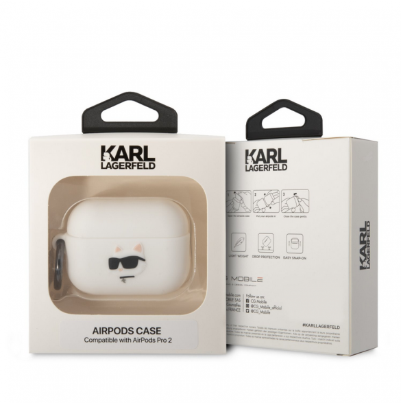 Karl Lagerfeld 3D Logo NFT Choupette Head Silikonfodral för AirPods Pro 2 White