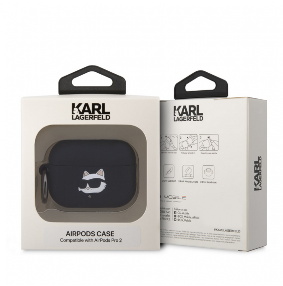 Karl Lagerfeld 3D Logo NFT Choupette Head Silikonfodral för AirPods Pro 2 Svart