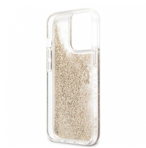Guess TPU Big 4G Liquid Glitter Gold-fodral till iPhone 13 Pro Transparent
