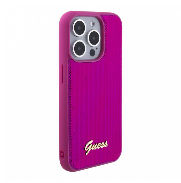 Guess Sequin Script Logofodral för iPhone 15 Pro Max Magenta