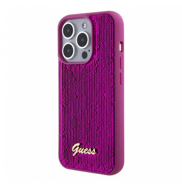 Guess Sequin Script Logo Fodral för iPhone 15 Pro Magenta