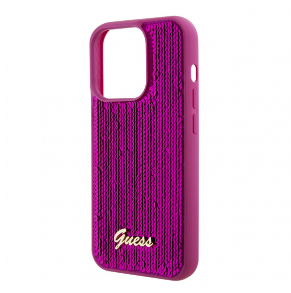 Guess Sequin Script Logo Fodral för iPhone 15 Pro Magenta