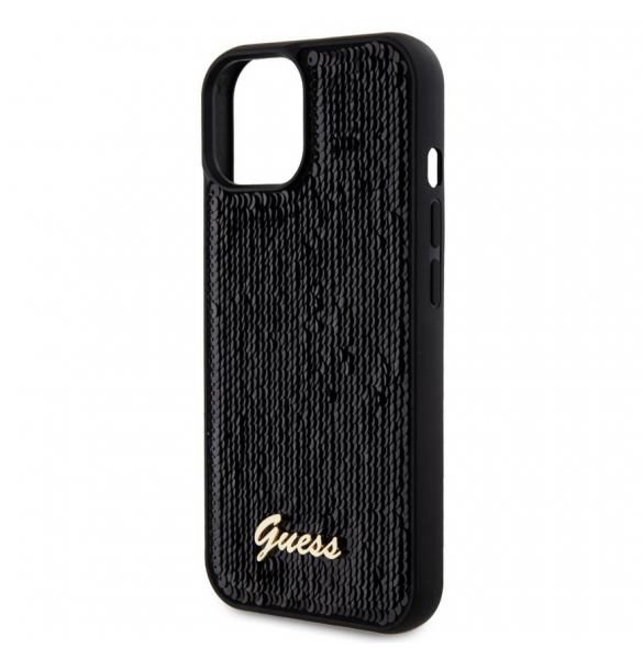 Guess Sequin Script Logofodral för iPhone 15 Plus Svart