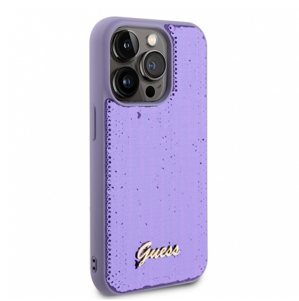 Guess Sequin Script Logofodral för iPhone 14 Pro Lila