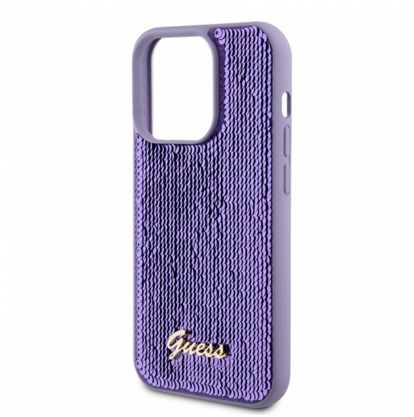 Guess Sequin Script Logofodral för iPhone 14 Pro Lila