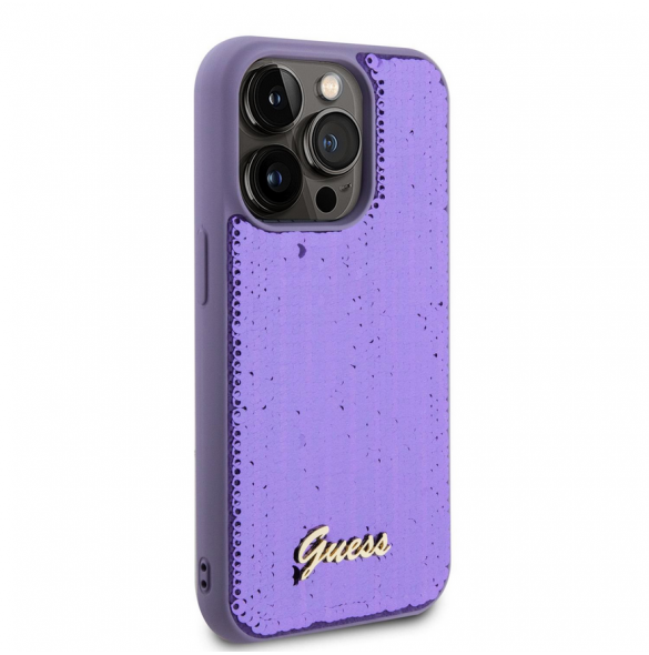 Guess Sequin Script Logofodral för iPhone 14 Pro Max Lila