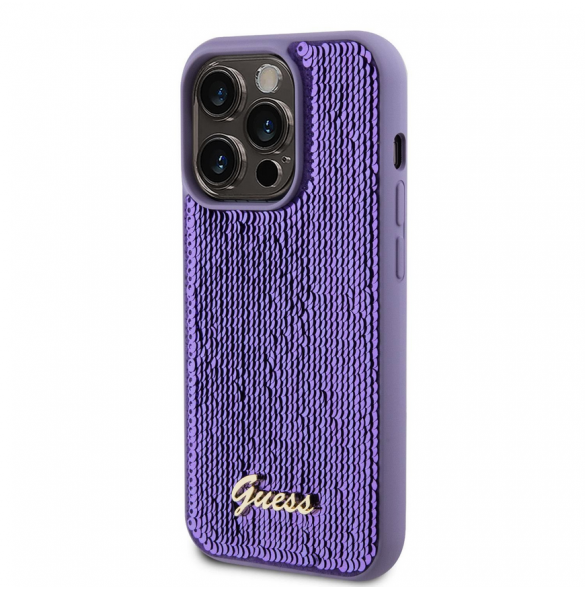Guess Sequin Script Logofodral för iPhone 14 Pro Max Lila