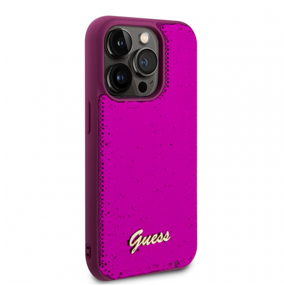 Guess Sequin Script Logofodral för iPhone 14 Pro Max Magenta