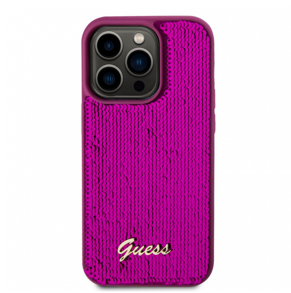 Guess Sequin Script Logofodral för iPhone 14 Pro Max Magenta