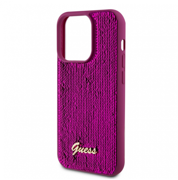 Guess Sequin Script Logofodral för iPhone 14 Pro Max Magenta