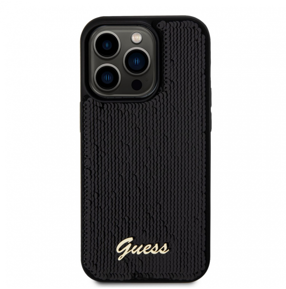 Guess Sequin Script Logo Fodral till iPhone 14 Pro Max Svart
