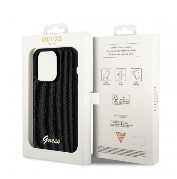 Guess Sequin Script Logo Fodral till iPhone 14 Pro Max Svart