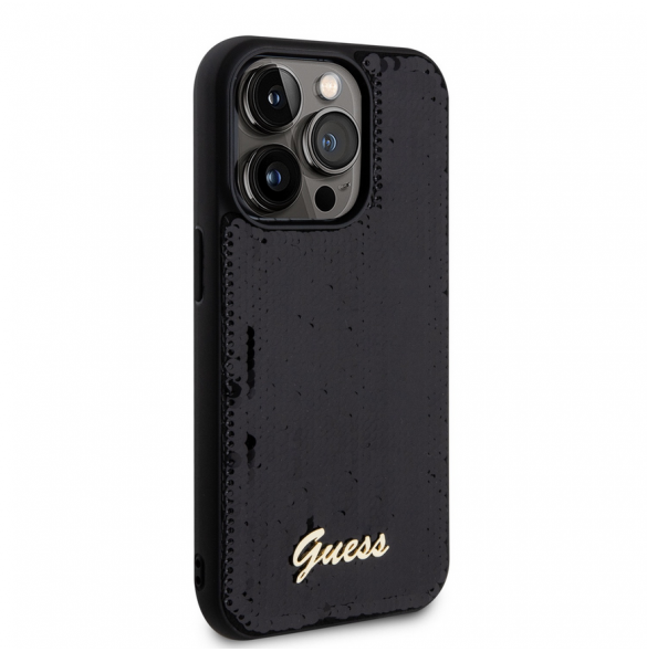 Guess Sequin Script Logofodral för iPhone 14 Pro Svart